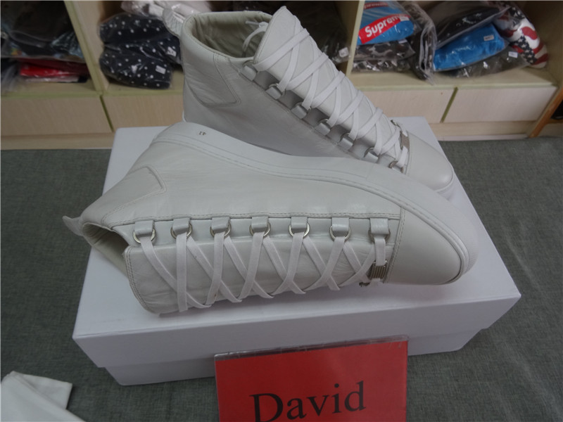 Updated Super Perfect Balenciaga Arena Leather White High Sneakers