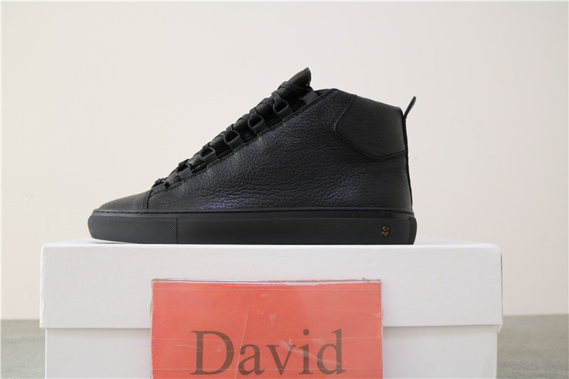 Super Perfect Balenciaga Arena Black Embossed Leather High Sneakers