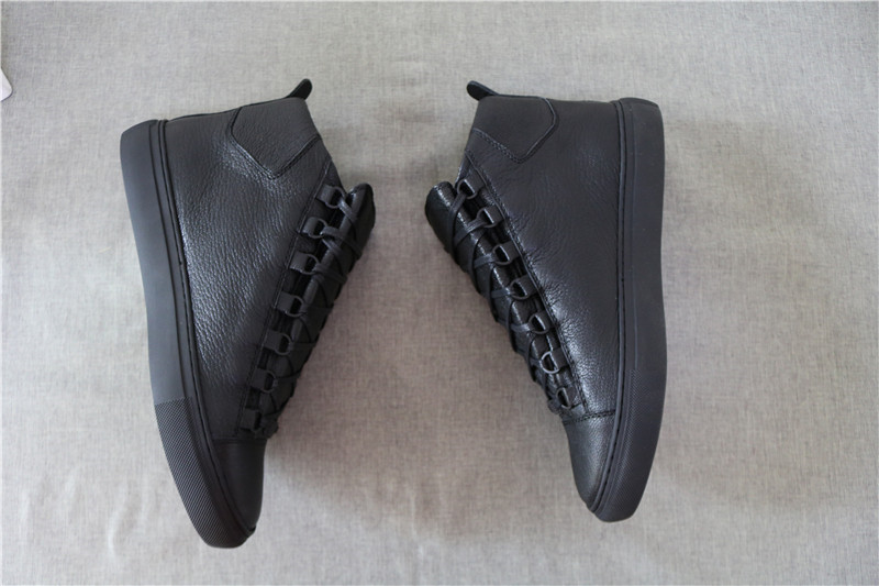 Super Perfect Balenciaga Arena Black Embossed Leather High Sneakers