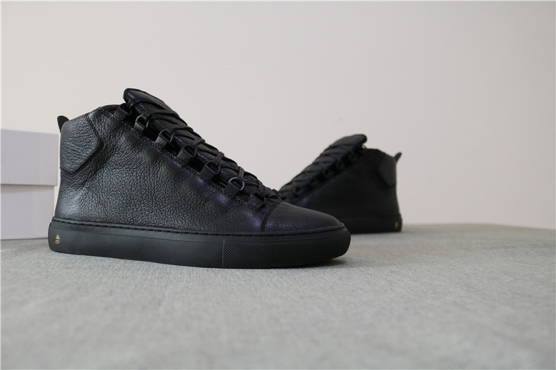 Super Perfect Balenciaga Arena Black Embossed Leather High Sneakers