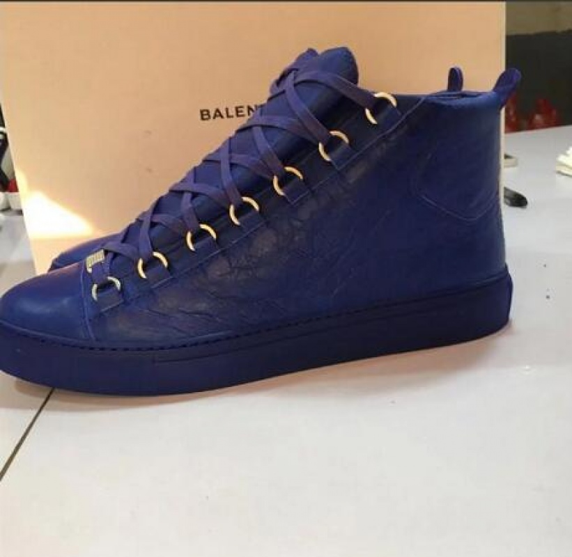 Super Perfect Balenciaga Arena Blue Leather High Sneakers