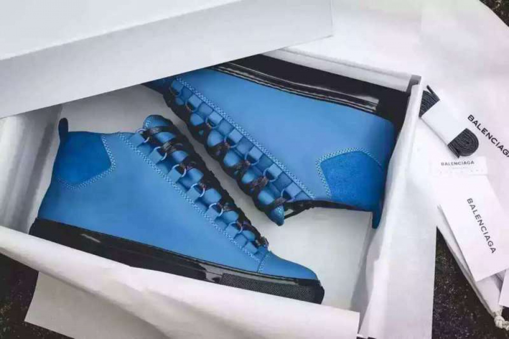 Super Perfect Balenciaga Arena Light Blue Leather High Sneakers