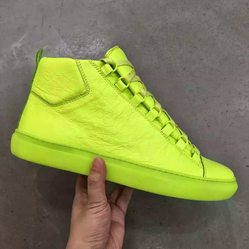 Super Perfect Balenciaga Arena Lime Green Leather High Sneakers