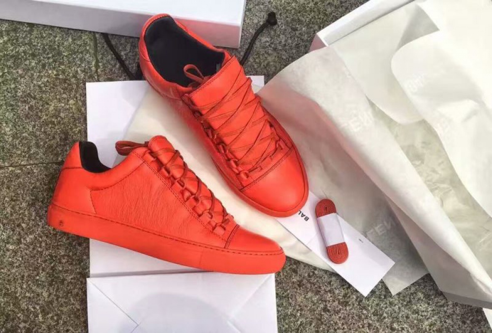 Super Perfect Balenciaga Arena Orange Red Leather Low Sneakers