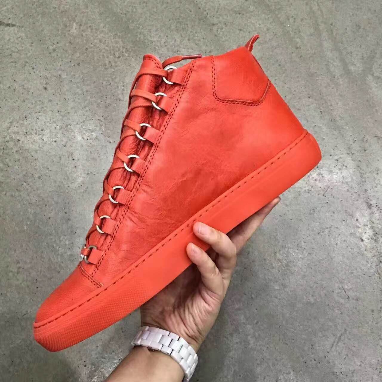 Super Perfect Balenciaga Arena Orange Red Leather High Sneakers