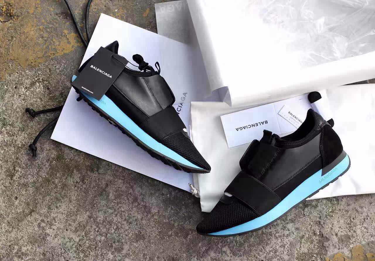 Super Perfect Balenciaga Blue Sole Race Runner Sneaker Shoes Black
