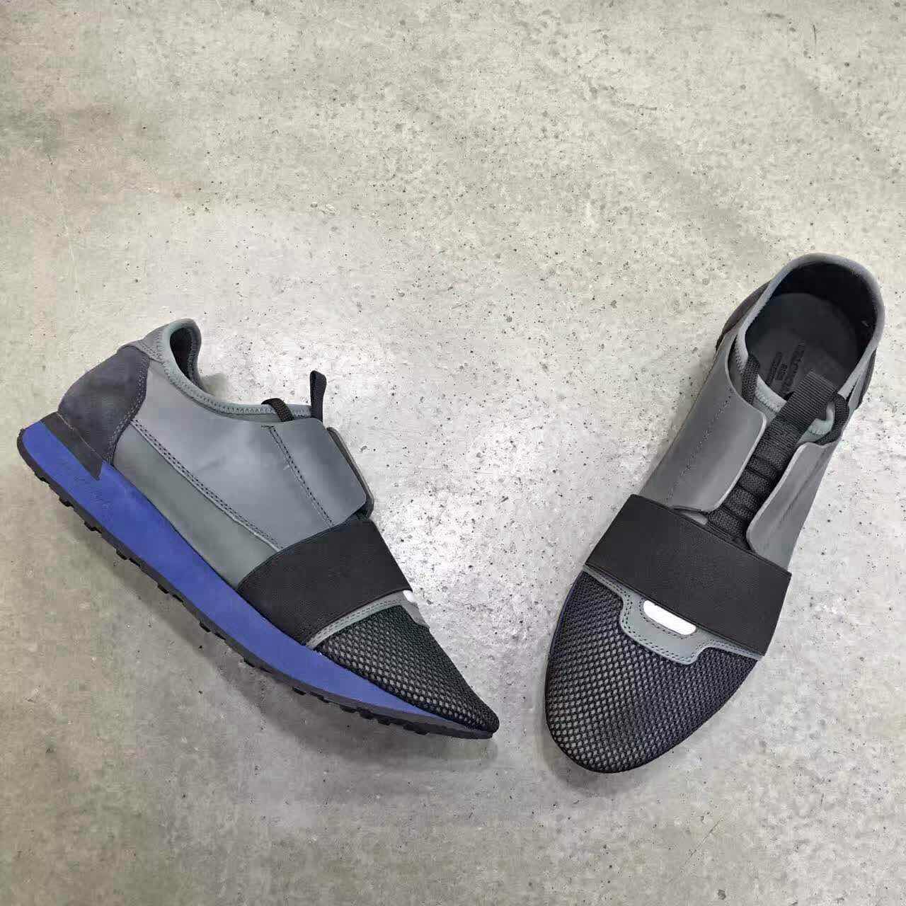 Super Perfect Balenciaga Blue Sole Race Runner Sneaker Shoes Grey