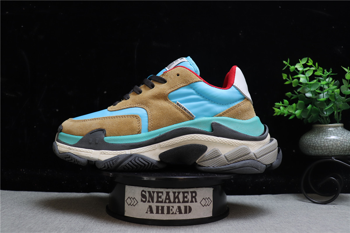 Balenciaga Blue Brown Triple S Trainer Sneakers