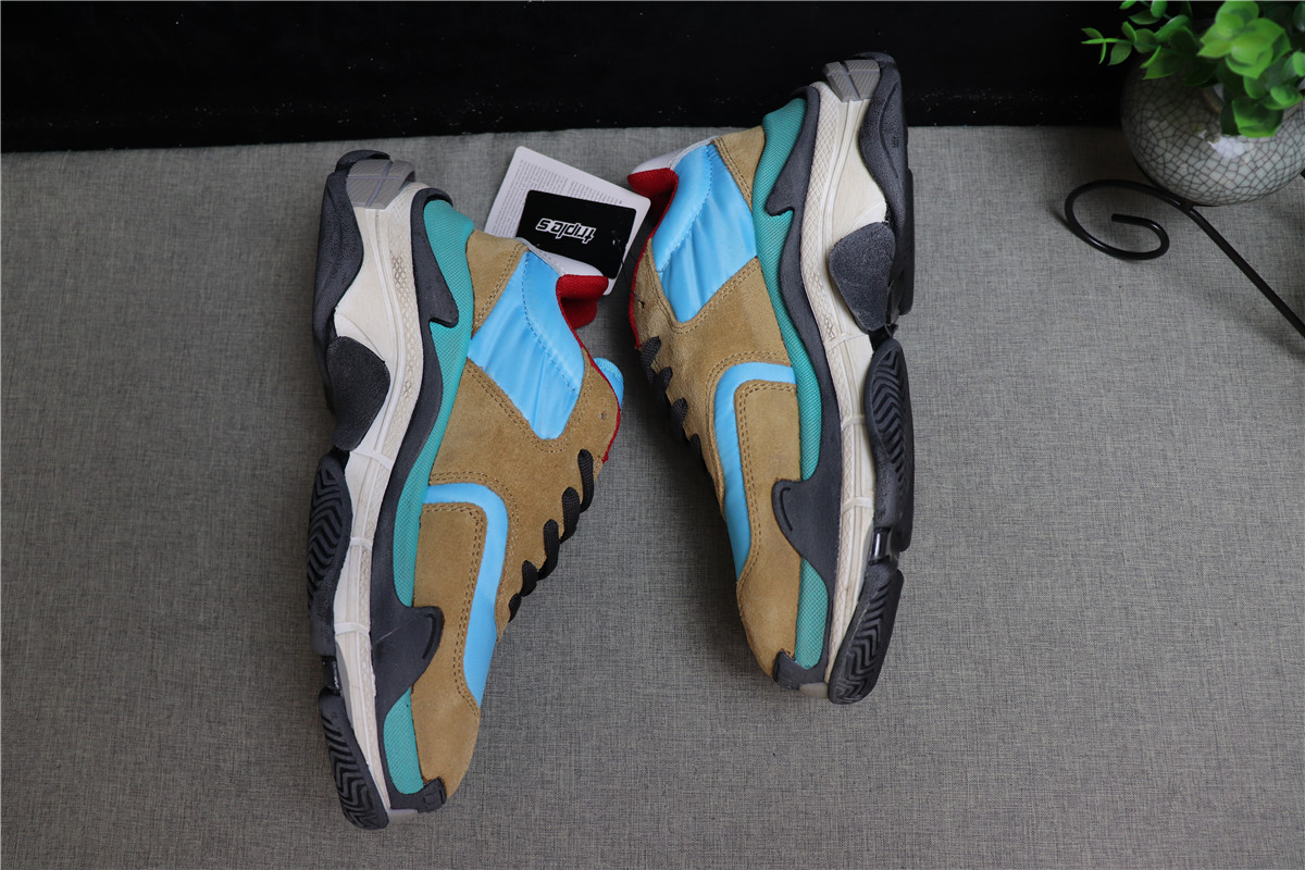 Balenciaga Blue Brown Triple S Trainer Sneakers