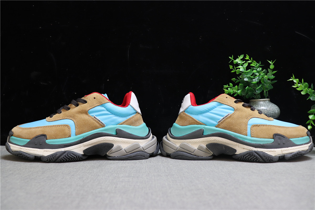 Balenciaga Blue Brown Triple S Trainer Sneakers