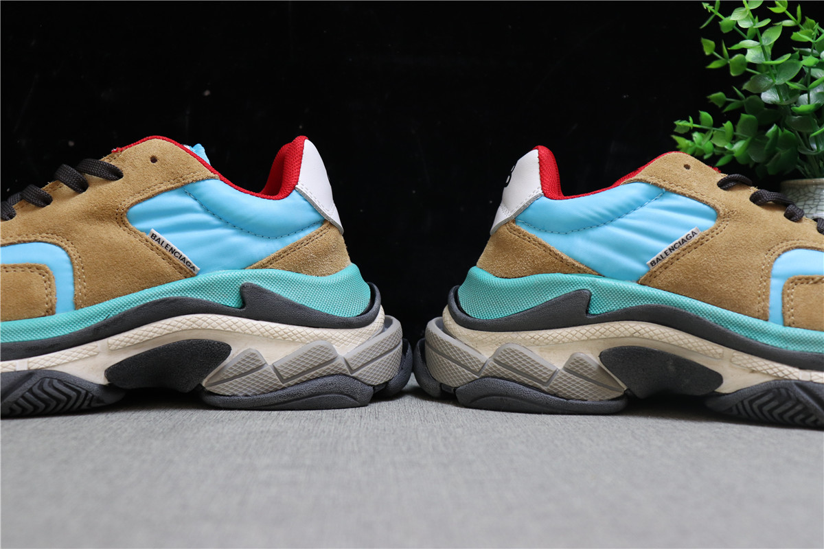 Balenciaga Blue Brown Triple S Trainer Sneakers