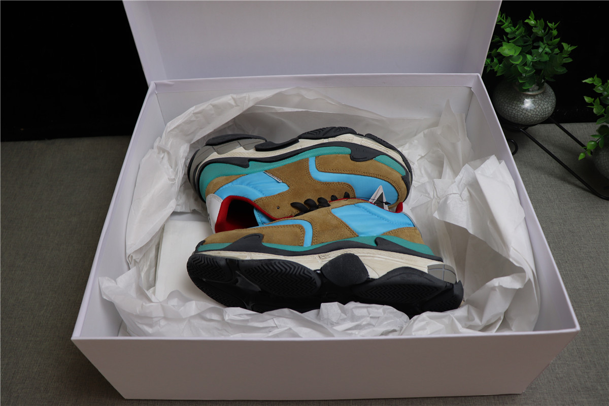 Balenciaga Blue Brown Triple S Trainer Sneakers