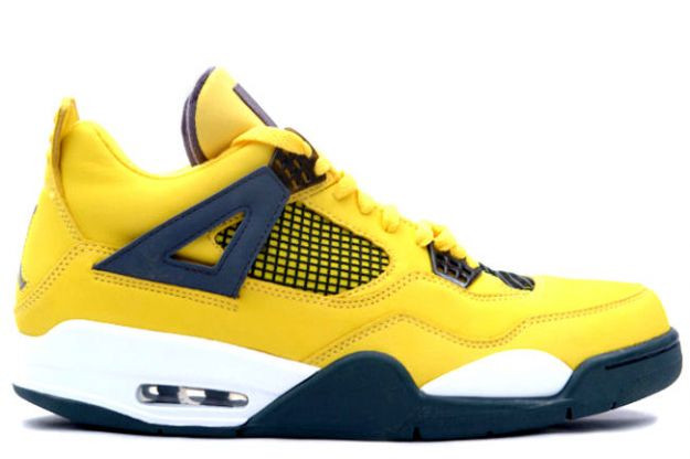 Authentic Air Jordan 4 (Iv) Retro Ls Lightning Tour Yellow Dark Blue Grey White